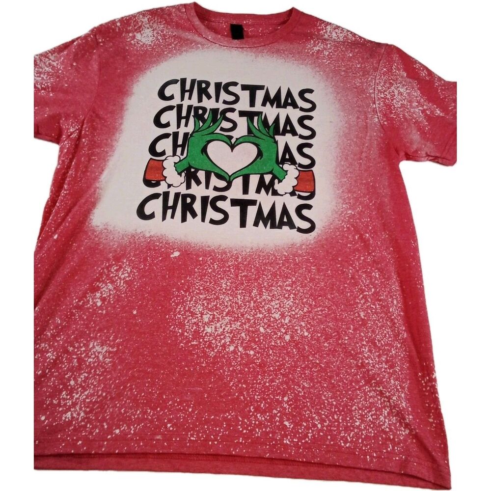 Women's‎ Gildan Red Bleached Christmas Grinch T-shirt Size Large